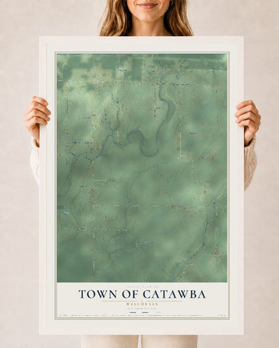 Map of the Town of Catawba, Wisconsin, 24 x 36 inch print in a white wood frame