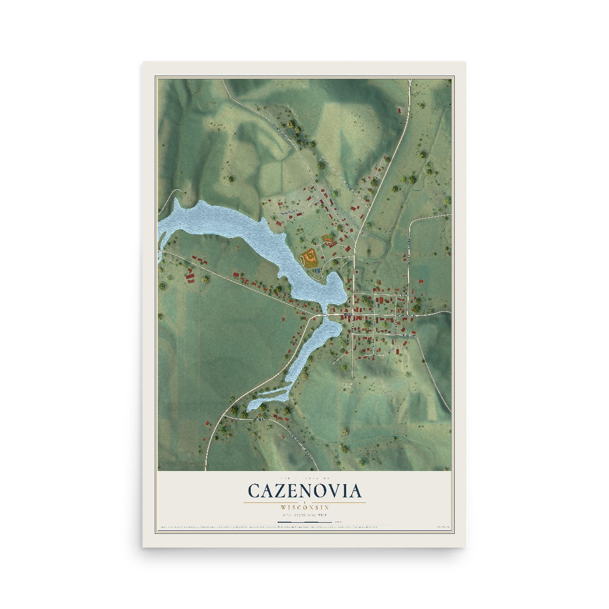 Map of Cazenovia, Wisconsin, 12 x 18 inch unframed archival matte print