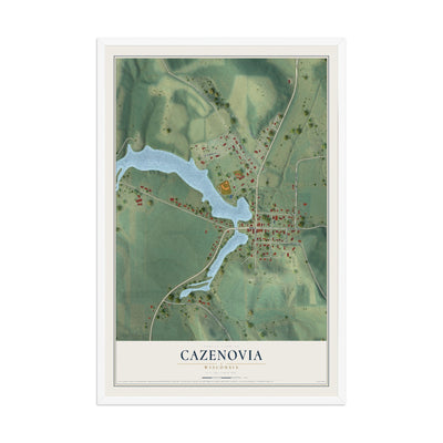 Map of Cazenovia, Wisconsin, 12 x 18 inch print in a white wood frame