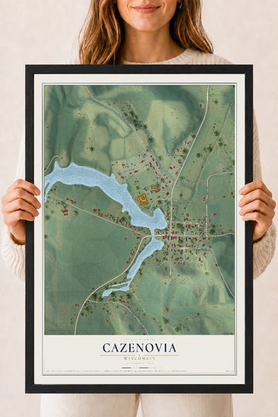Map of Cazenovia, Wisconsin, 18 x 24 inch print in a black wood frame