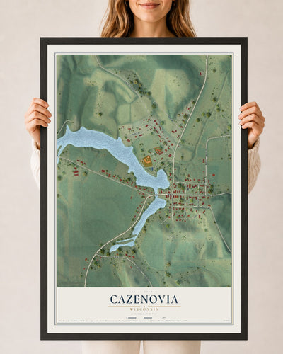 Map of Cazenovia, Wisconsin, 24 x 36 inch print in a black wood frame