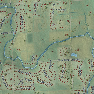 Close-up of the map of the Town of Cedarburg, Wisconsin print showing street and building detail