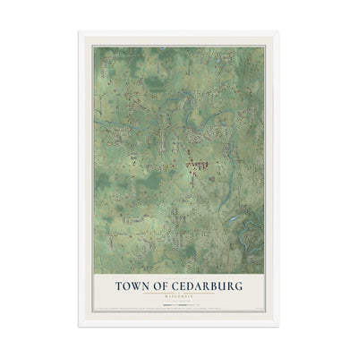 Map of the Town of Cedarburg, Wisconsin, 12 x 18 inch print in a white wood frame