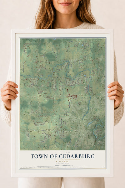 Map of the Town of Cedarburg, Wisconsin, 18 x 24 inch print in a white wood frame