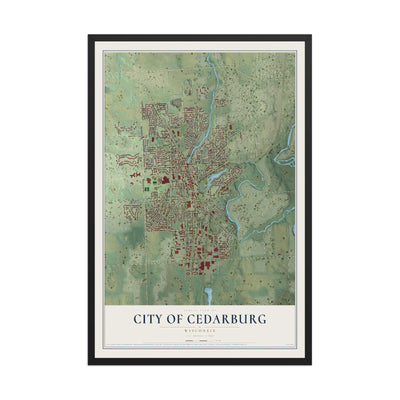 Map of Cedarburg, Wisconsin, 12 x 18 inch print in a black wood frame