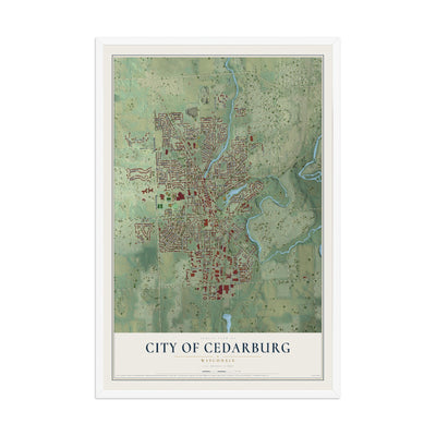 Map of Cedarburg, Wisconsin, 12 x 18 inch print in a white wood frame