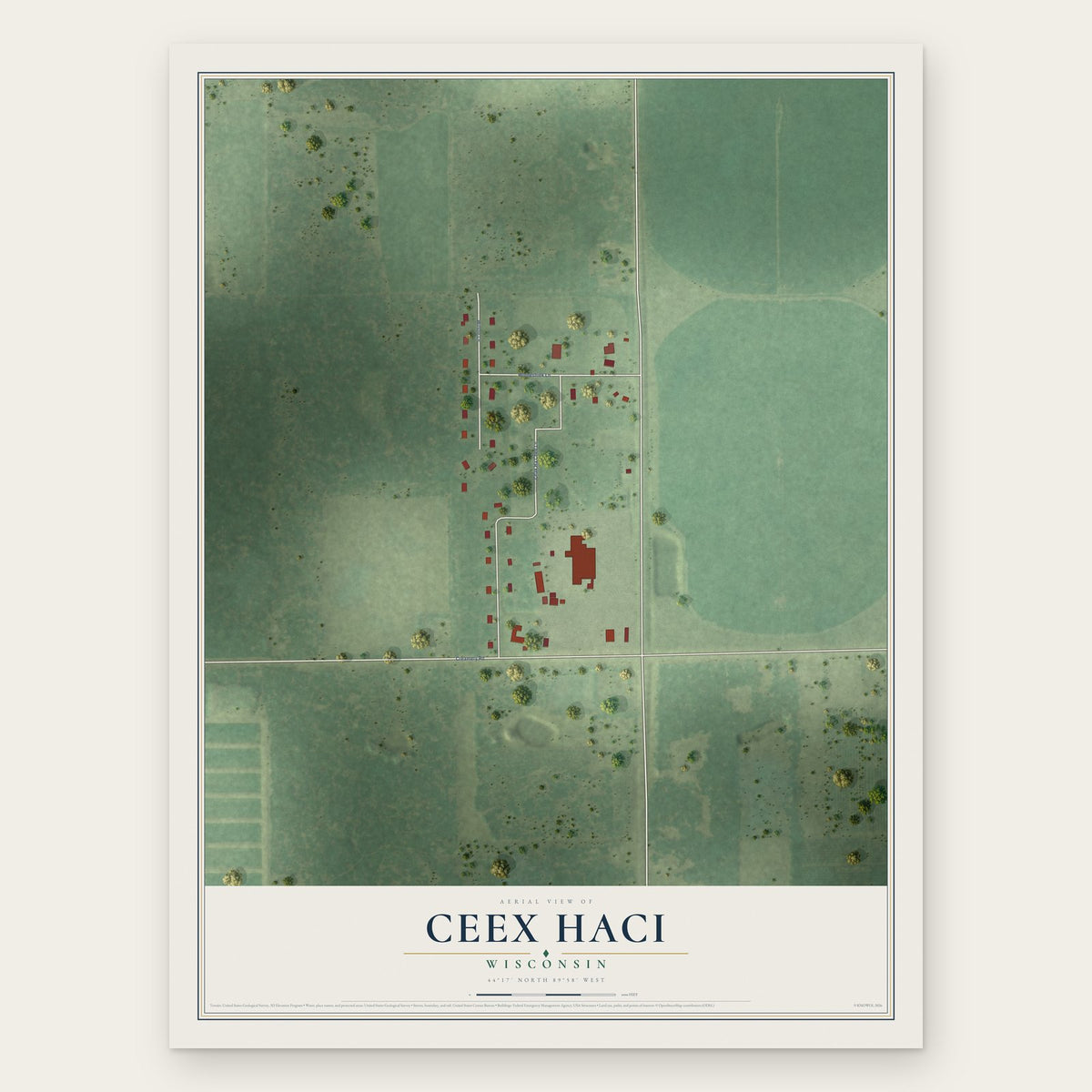 Ceex Haci, Wisconsin map print, the full design