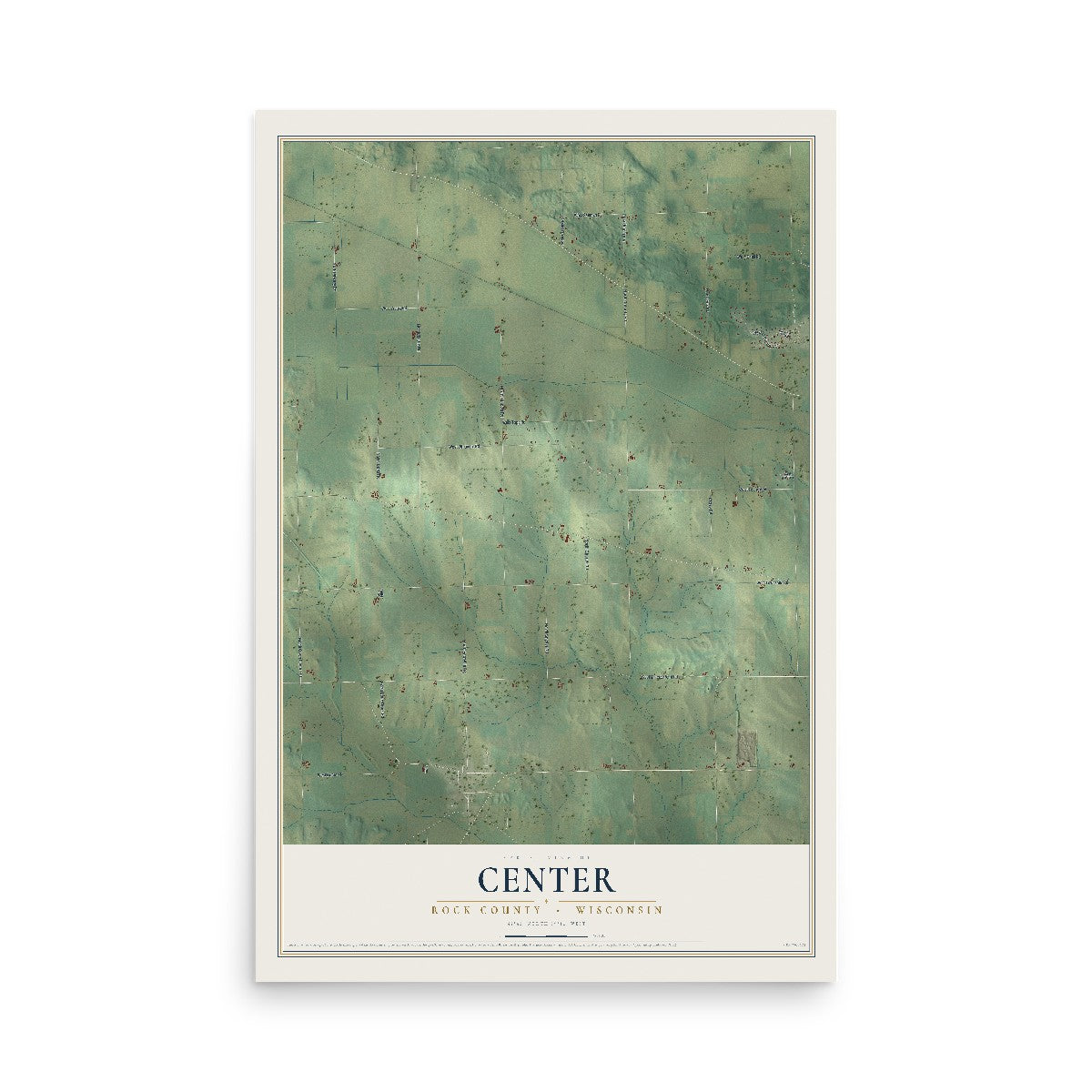 Map of Center, Rock County, Wisconsin, 12 x 18 inch unframed archival matte print