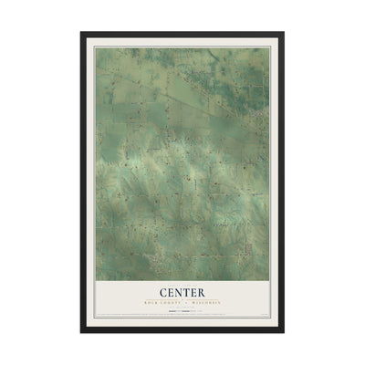 Map of Center, Rock County, Wisconsin, 12 x 18 inch print in a black wood frame