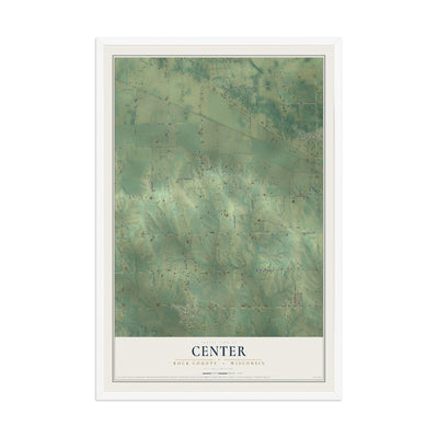Map of Center, Rock County, Wisconsin, 12 x 18 inch print in a white wood frame