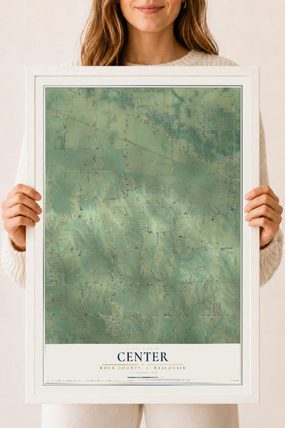 Map of Center, Rock County, Wisconsin, 18 x 24 inch print in a white wood frame