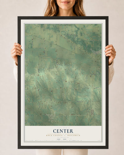Map of Center, Rock County, Wisconsin, 24 x 36 inch print in a black wood frame