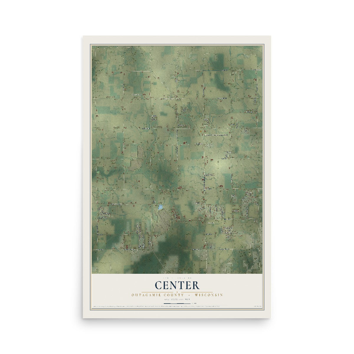 Map of Center, Outagamie County, Wisconsin, 12 x 18 inch unframed archival matte print