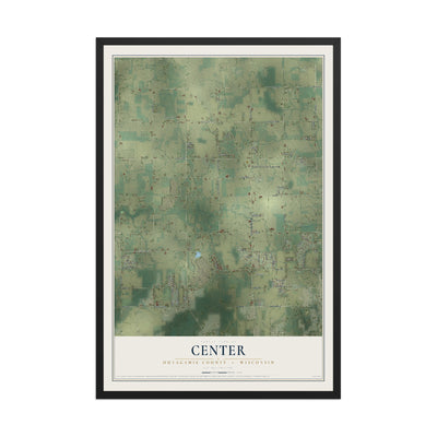 Map of Center, Outagamie County, Wisconsin, 12 x 18 inch print in a black wood frame