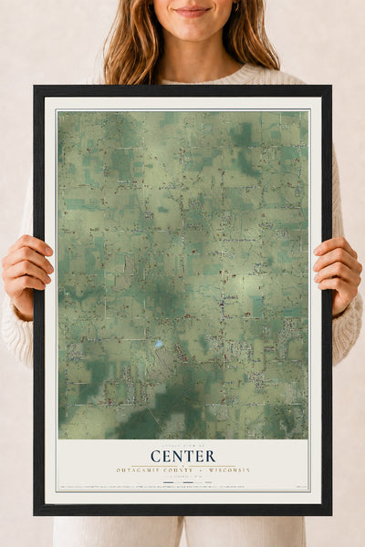 Map of Center, Outagamie County, Wisconsin, 18 x 24 inch print in a black wood frame