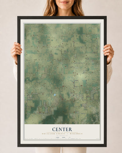 Map of Center, Outagamie County, Wisconsin, 24 x 36 inch print in a black wood frame