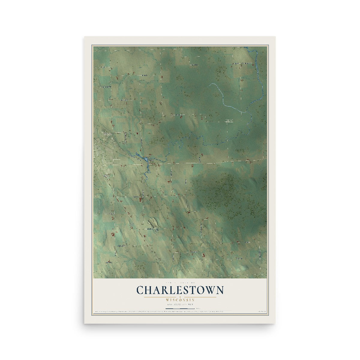 Map of Charlestown, Wisconsin, 12 x 18 inch unframed archival matte print