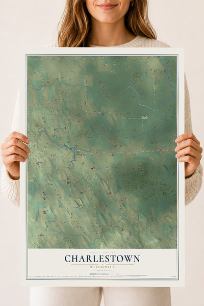 Map of Charlestown, Wisconsin, 18 x 24 inch unframed archival matte print