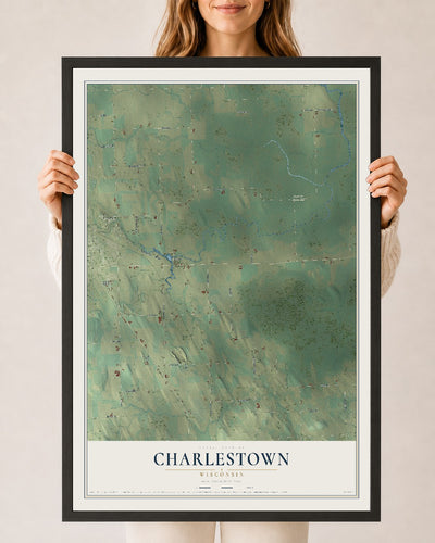 Map of Charlestown, Wisconsin, 24 x 36 inch print in a black wood frame