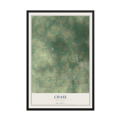 Map of Chase, Wisconsin, 12 x 18 inch print in a black wood frame