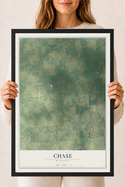 Map of Chase, Wisconsin, 18 x 24 inch print in a black wood frame