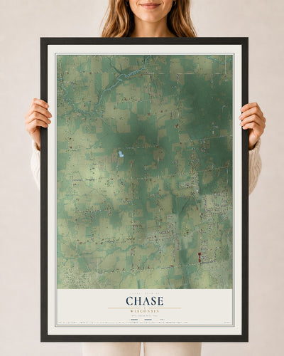 Map of Chase, Wisconsin, 24 x 36 inch print in a black wood frame