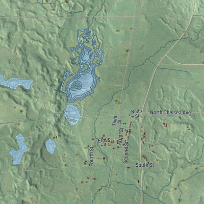 Close-up of the map of Chelsea, Wisconsin print showing street and building detail