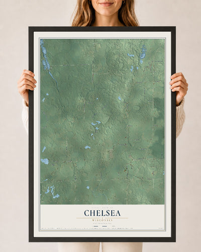 Map of Chelsea, Wisconsin, 24 x 36 inch print in a black wood frame