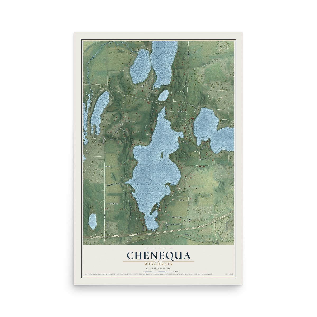Map of Chenequa, Wisconsin, 12 x 18 inch unframed archival matte print