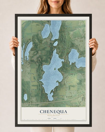 Map of Chenequa, Wisconsin, 24 x 36 inch print in a black wood frame