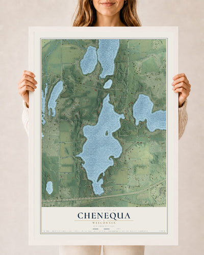 Map of Chenequa, Wisconsin, 24 x 36 inch print in a white wood frame