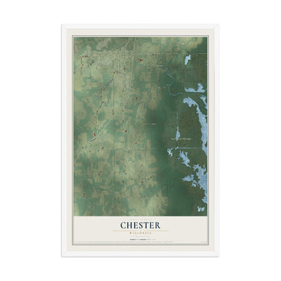 Map of Chester, Wisconsin, 12 x 18 inch print in a white wood frame