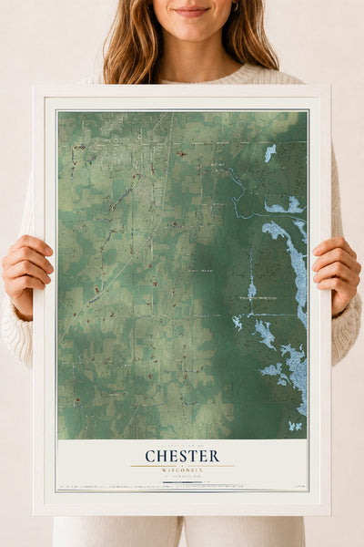 Map of Chester, Wisconsin, 18 x 24 inch print in a white wood frame