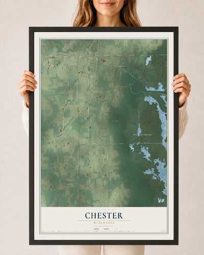 Map of Chester, Wisconsin, 24 x 36 inch print in a black wood frame