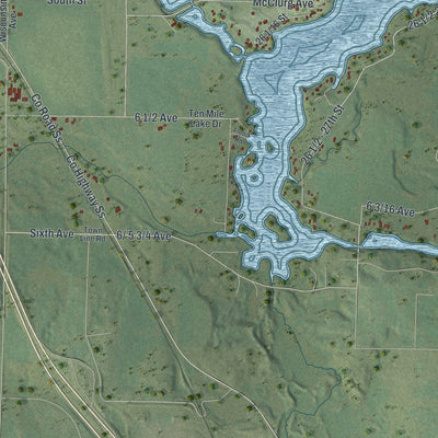 Second close-up of the map of the Town of Chetek, Wisconsin print showing more streets and buildings