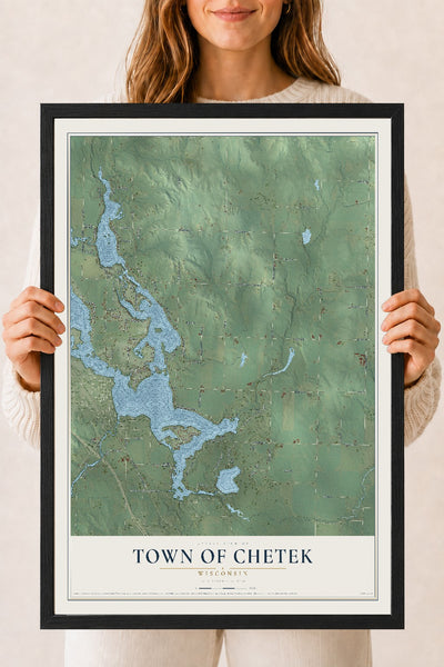 Map of the Town of Chetek, Wisconsin, 18 x 24 inch print in a black wood frame