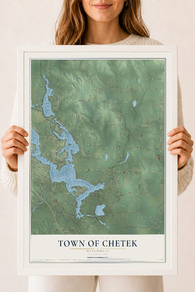 Map of the Town of Chetek, Wisconsin, 18 x 24 inch print in a white wood frame
