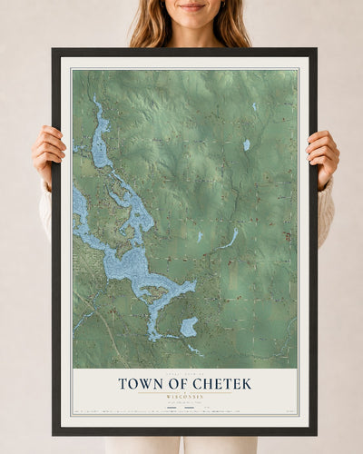 Map of the Town of Chetek, Wisconsin, 24 x 36 inch print in a black wood frame
