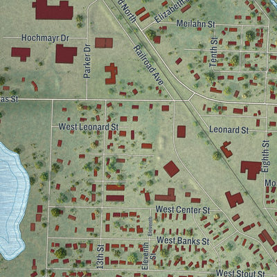 Second close-up of the map of Chetek, Wisconsin print showing more streets and buildings