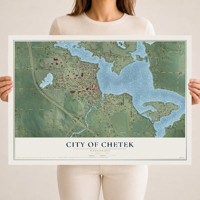 Map of Chetek, Wisconsin, 18 x 24 inch unframed archival matte print