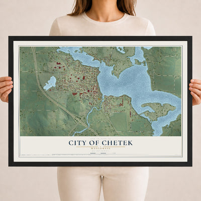 Map of Chetek, Wisconsin, 18 x 24 inch print in a black wood frame