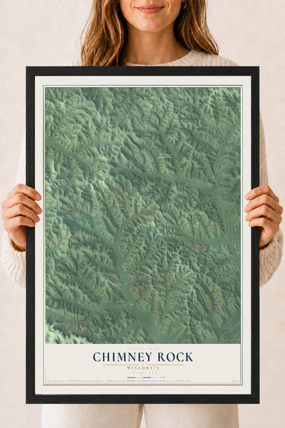Map of Chimney Rock, Wisconsin, 18 x 24 inch print in a black wood frame