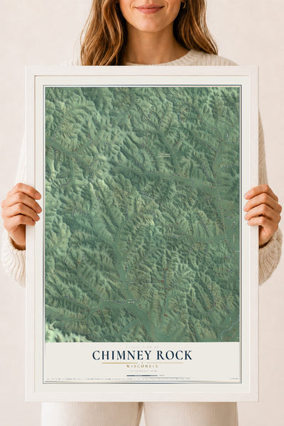 Map of Chimney Rock, Wisconsin, 18 x 24 inch print in a white wood frame
