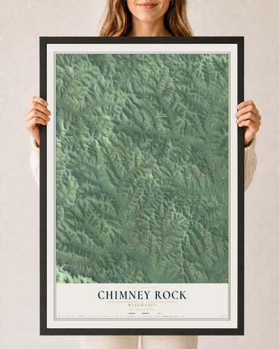 Map of Chimney Rock, Wisconsin, 24 x 36 inch print in a black wood frame