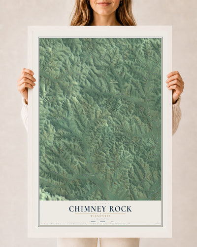 Map of Chimney Rock, Wisconsin, 24 x 36 inch print in a white wood frame