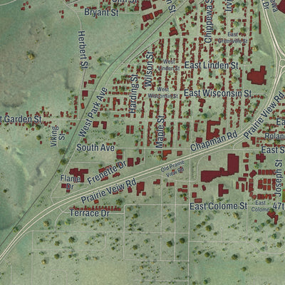 Second close-up of the map of Chippewa Falls, Wisconsin print showing more streets and buildings