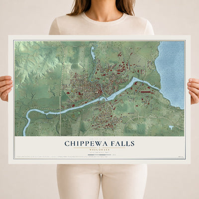 Map of Chippewa Falls, Wisconsin, 18 x 24 inch unframed archival matte print