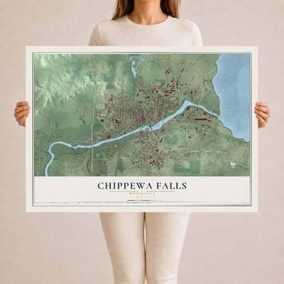 Map of Chippewa Falls, Wisconsin, 24 x 36 inch unframed archival matte print