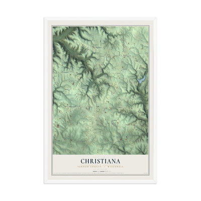 Map of Christiana, Vernon County, Wisconsin, 12 x 18 inch print in a white wood frame