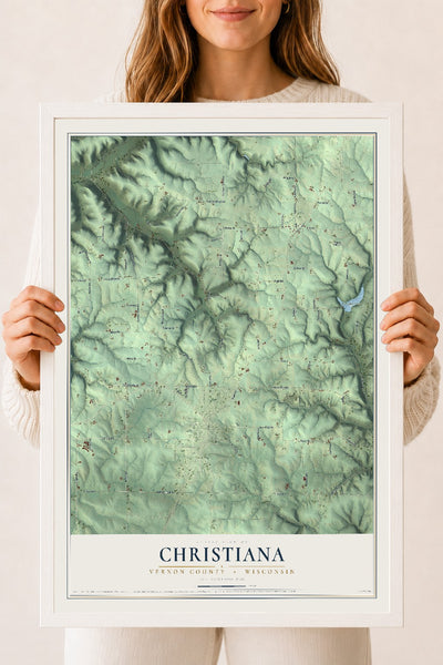 Map of Christiana, Vernon County, Wisconsin, 18 x 24 inch print in a white wood frame